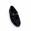 GUCCI NAVY VELVET GG MONOGRAM LOAFERS - SIZE 38.5