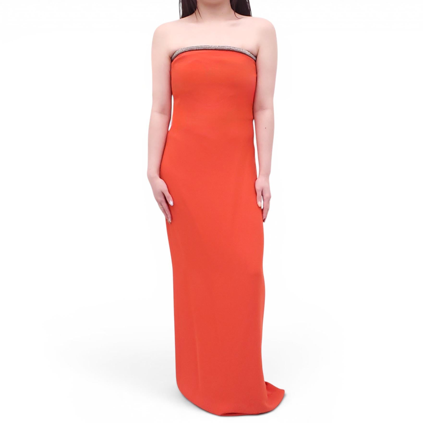 GUCCI ORANGE GOWN WITH SILVER BEADED DETAIL