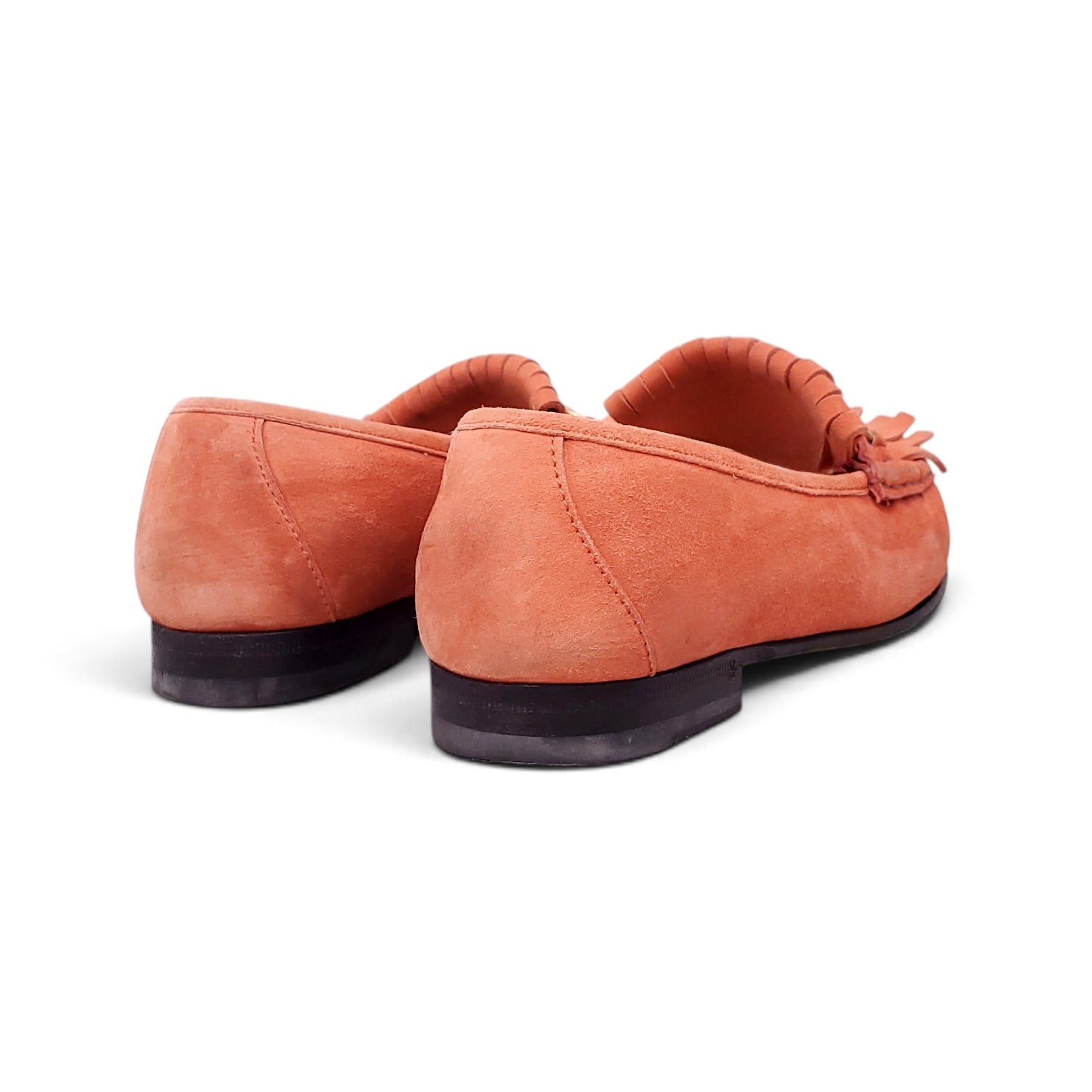 GUCCI ORANGE SUEDE LOAFERS WITH TASSEL DETAILS - SIZE 38.5