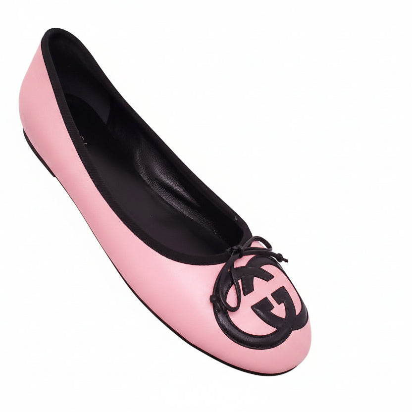 GUCCI PINK BALLERINA FLATS WITH LOGO DETAILS - SIZE 38