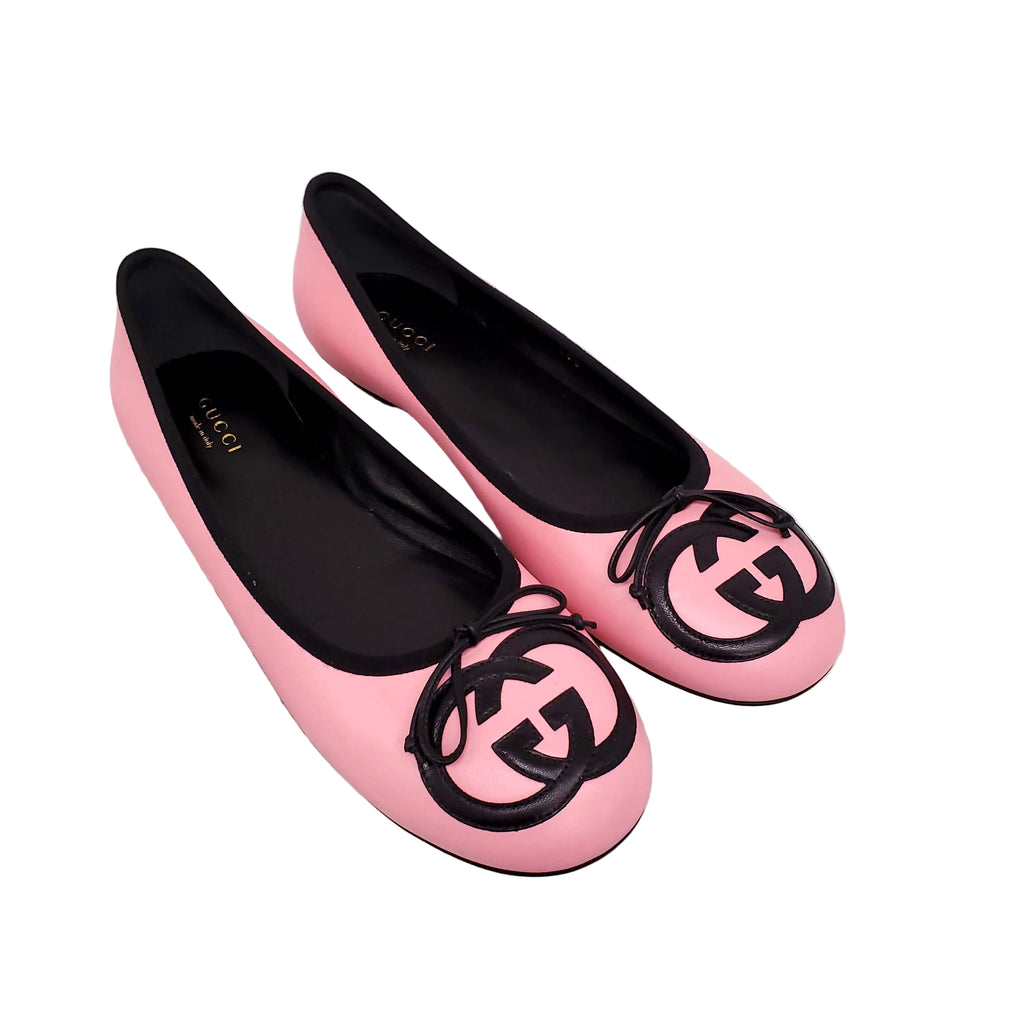 GUCCI PINK BALLERINA FLATS WITH LOGO DETAILS - SIZE 38