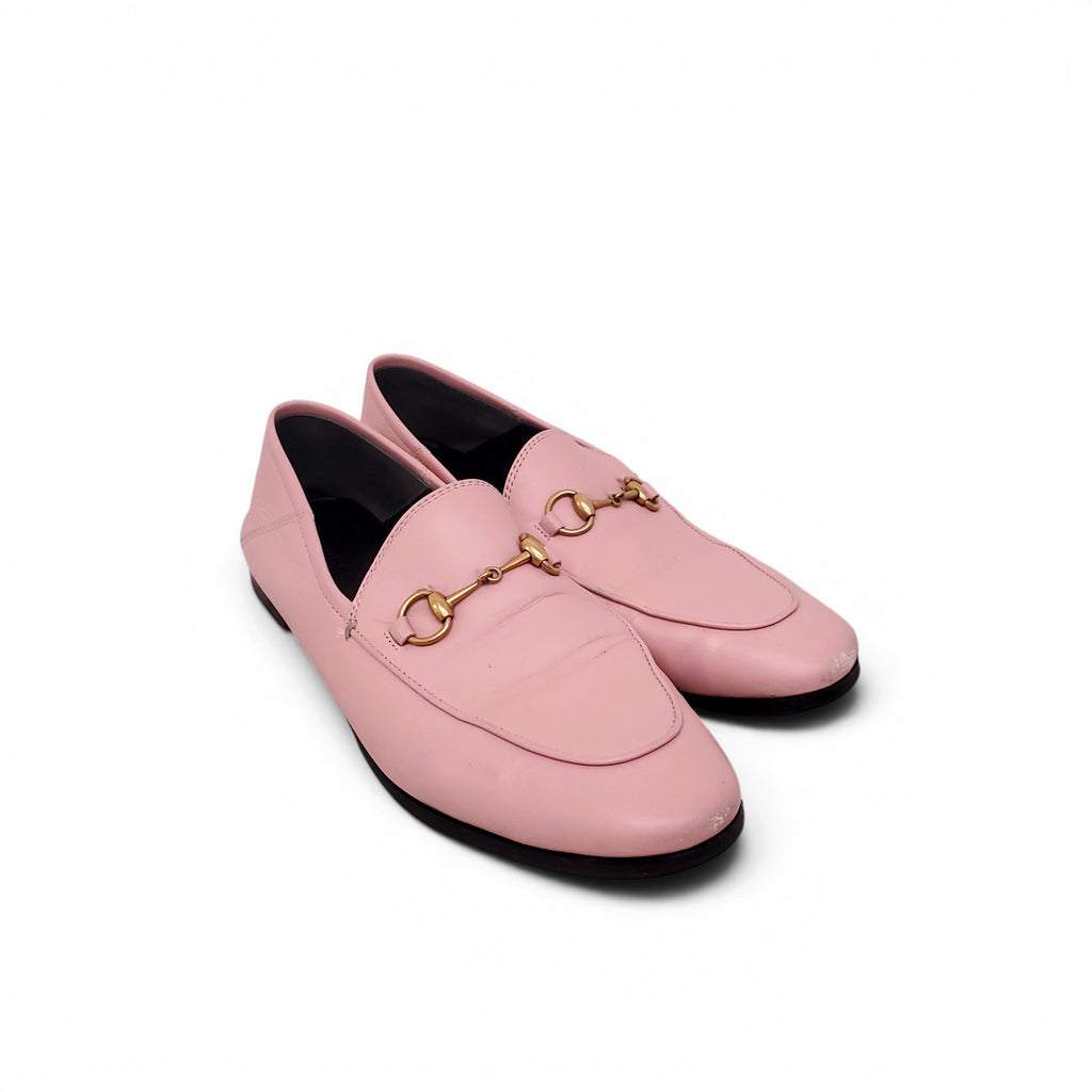 GUCCI PINK LEATHER JORDAAN LOAFERS - SIZE 39.5