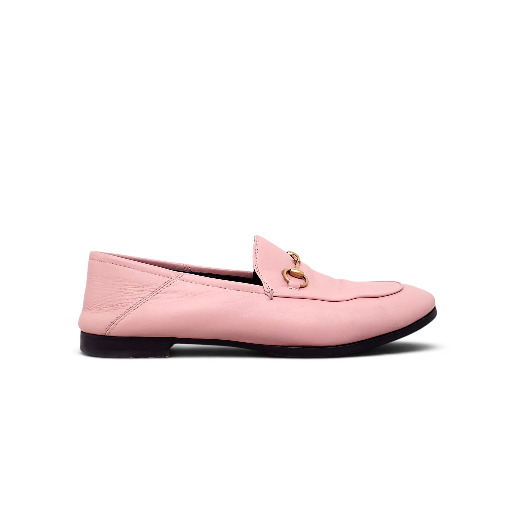GUCCI PINK LEATHER JORDAAN LOAFERS - SIZE 39.5