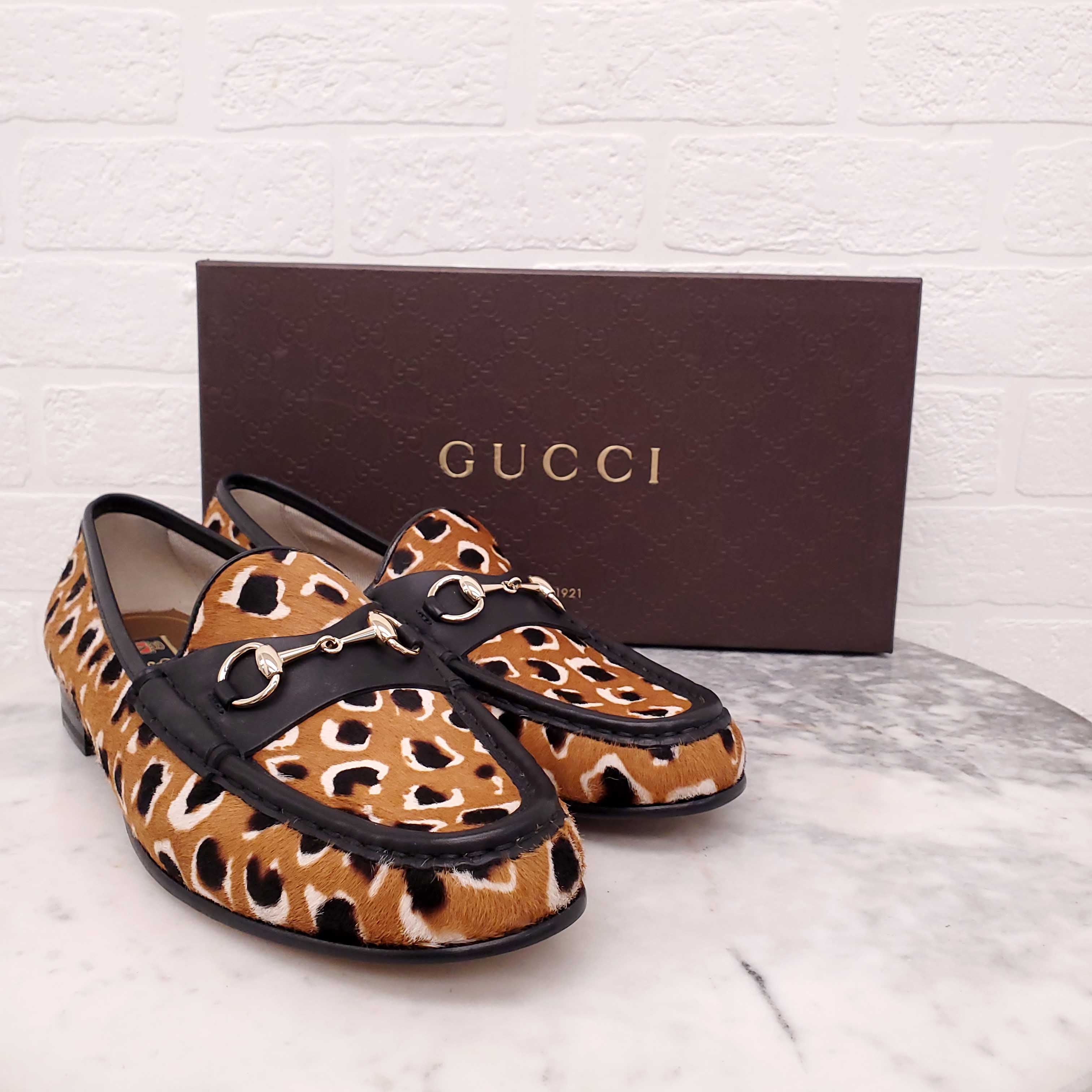 GUCCI PONY HAIR LEOPARD LOAFERS - SIZE 39.5