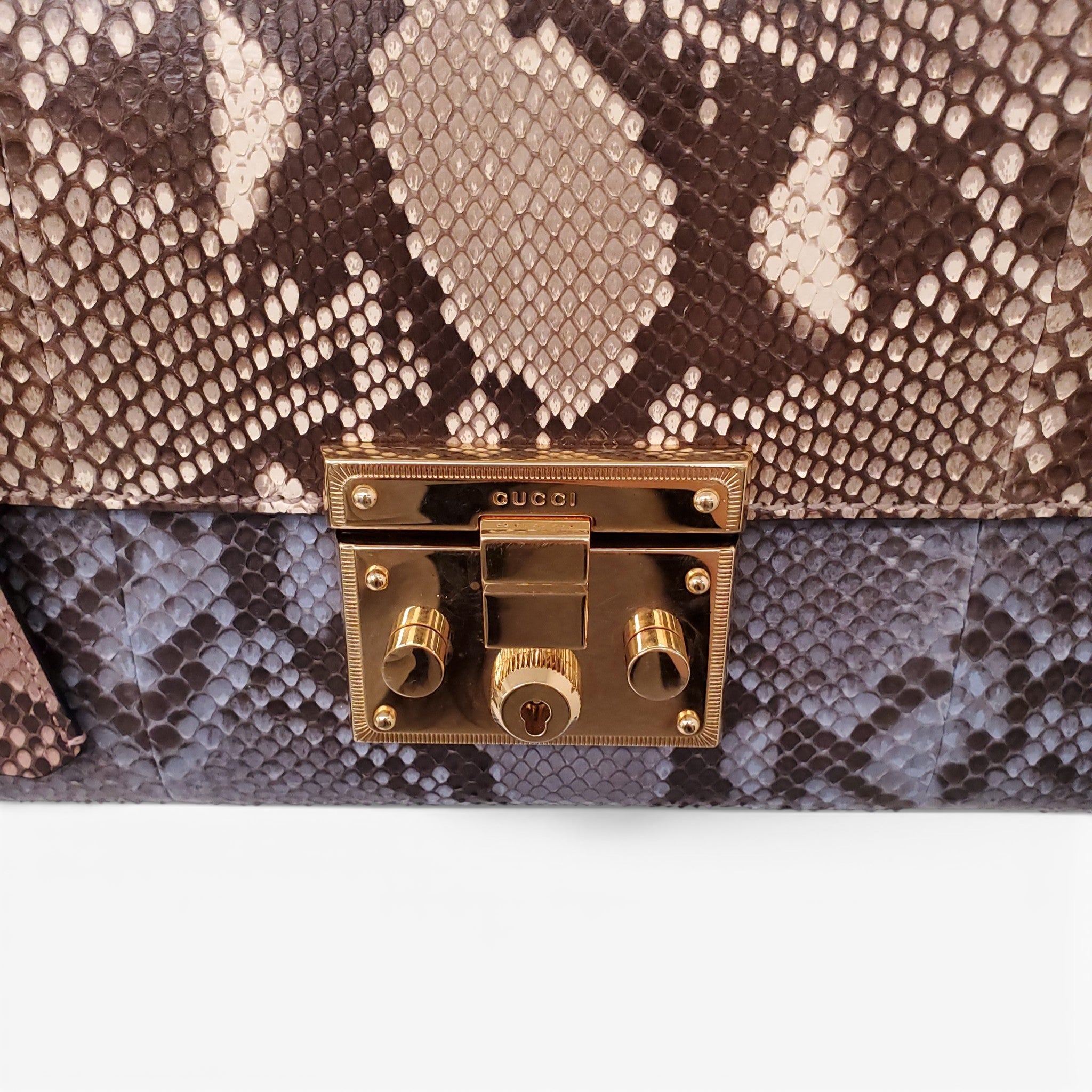 GUCCI PYTHON MEDIUM PADLOCK FLAP SHOULDER BAG