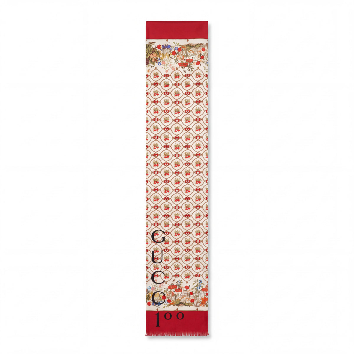 GUCCI RED AND CREAM FABRIC SILK PATTERNED GARDEN SCARF HISTORIC