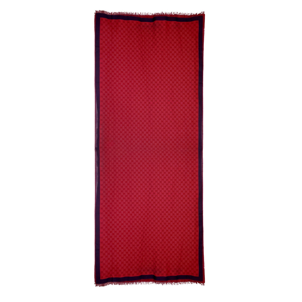 GUCCI RED AND NAVY LARGE LOGO SCARF