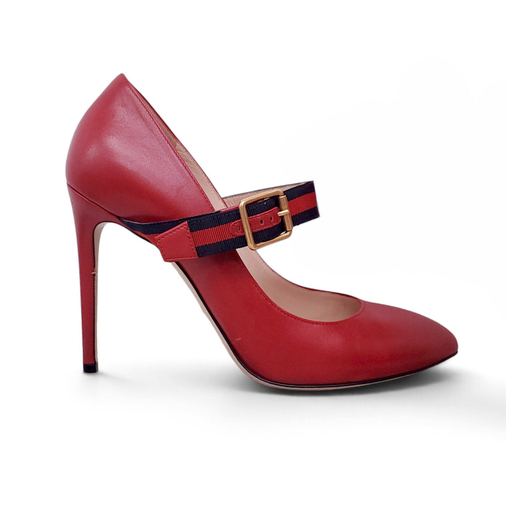 GUCCI RED LEATHER MARY JANE HEELS - SIZE 39