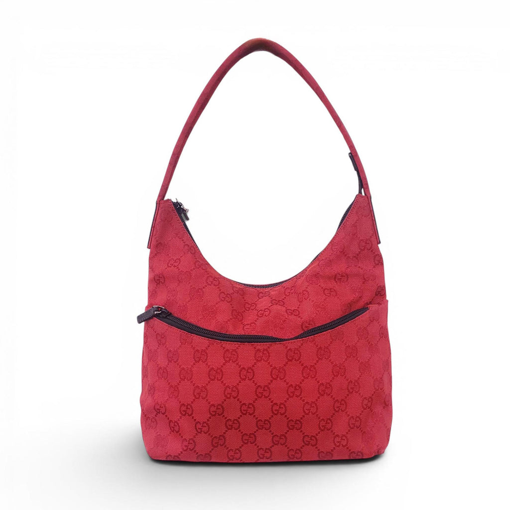 GUCCI RED MONOGRAM CANVAS SHOULDER BAG