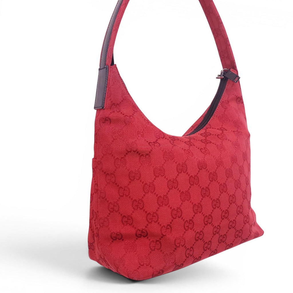 GUCCI RED MONOGRAM CANVAS SHOULDER BAG