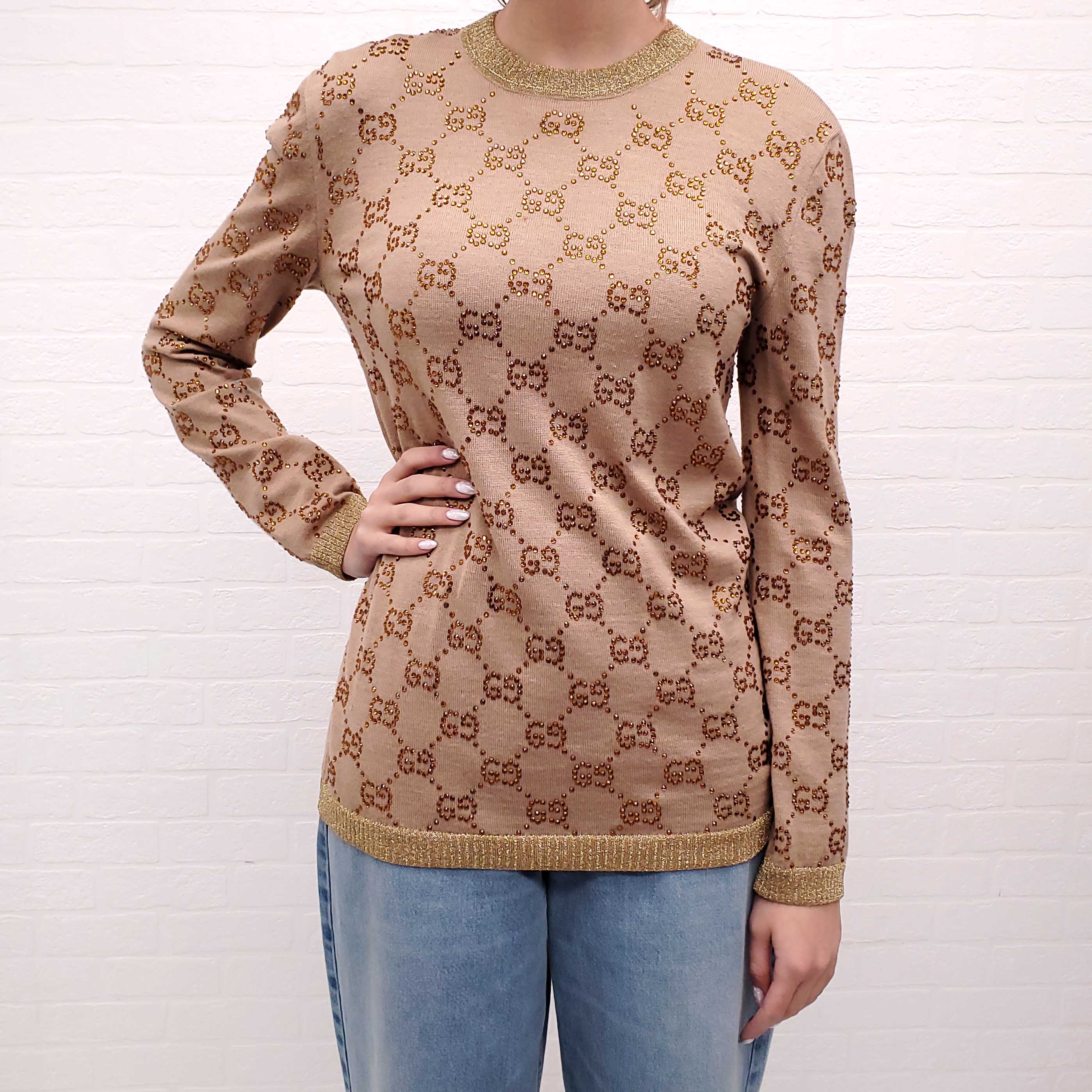 GUCCI RHINESTONE CRYSTAL SWEATER - SIZE M