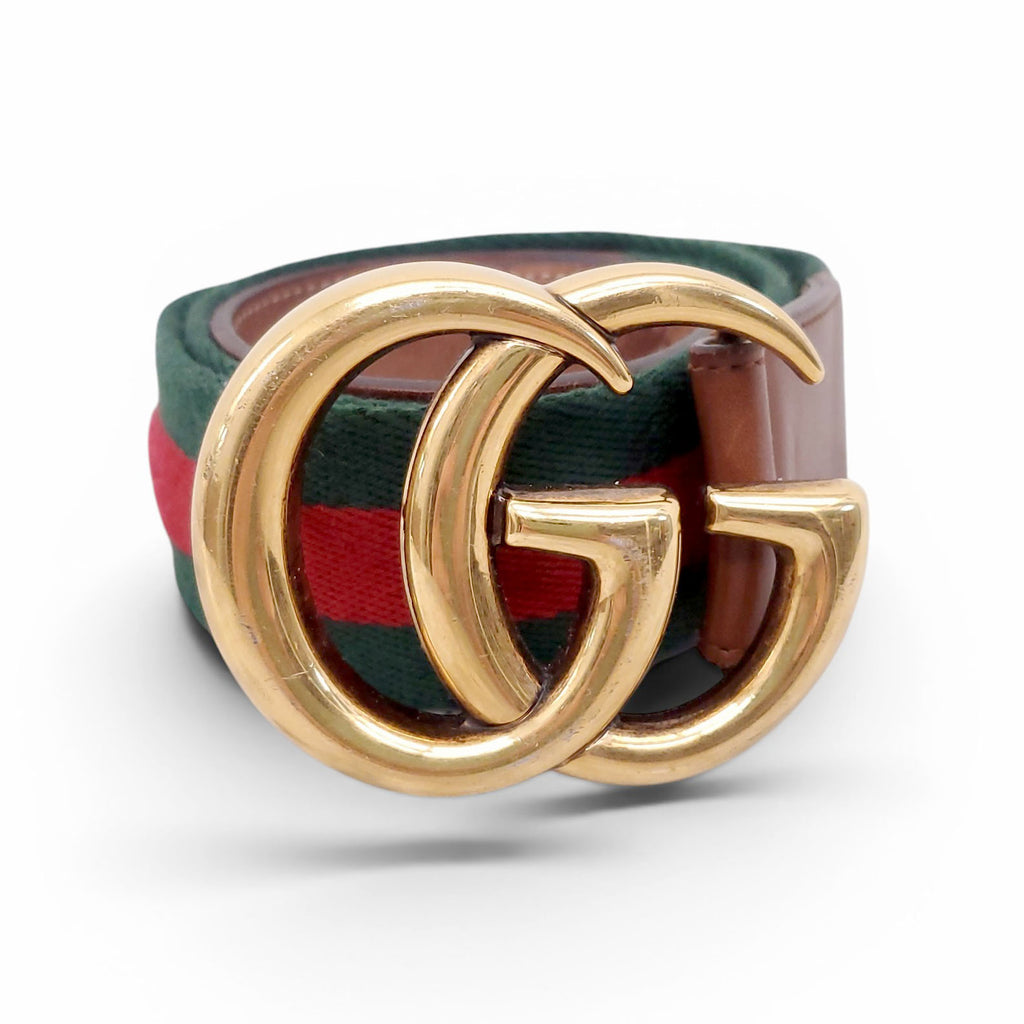 GUCCI RIBBON BELT WITH GOLD GG LOGO BUCKLE - SIZE 80