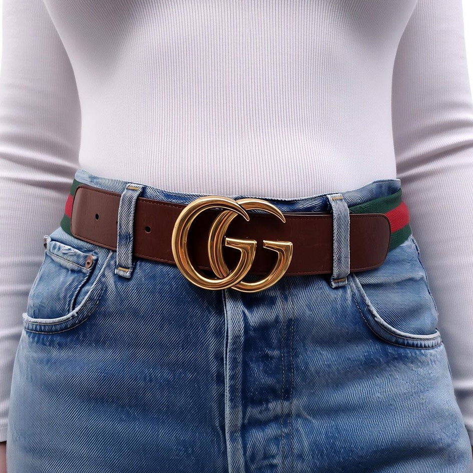 GUCCI RIBBON BELT WITH GOLD GG LOGO BUCKLE - SIZE 80  display picture 3