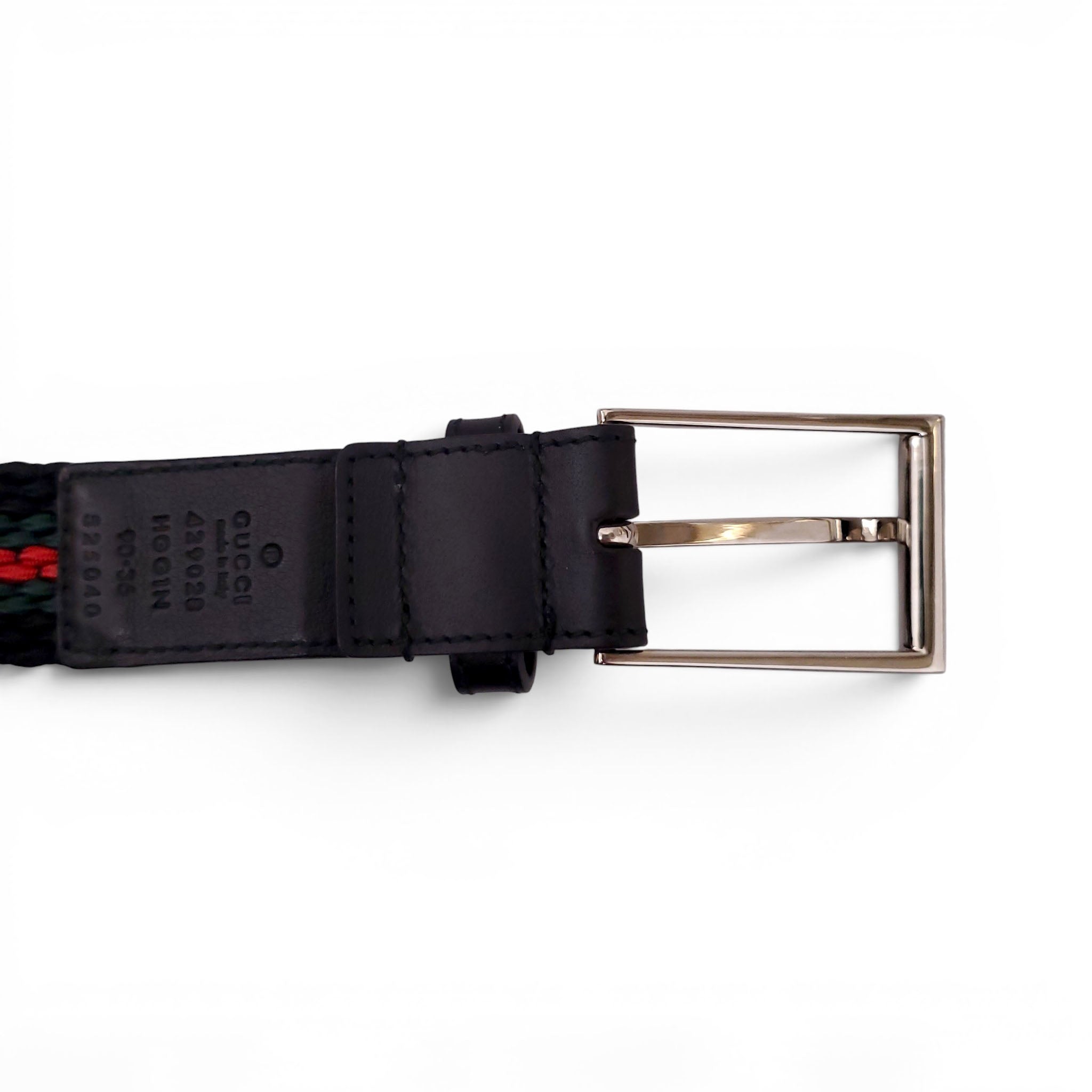 GUCCI RIBBON BELT WITH SILVER RECTANGULAR BUCKLE - SIZE 90