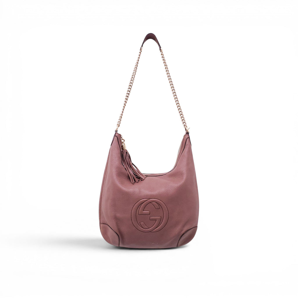 GUCCI ROSE PINK LARGE SOHO TASSLE CHAIN CROSSBODY BAG