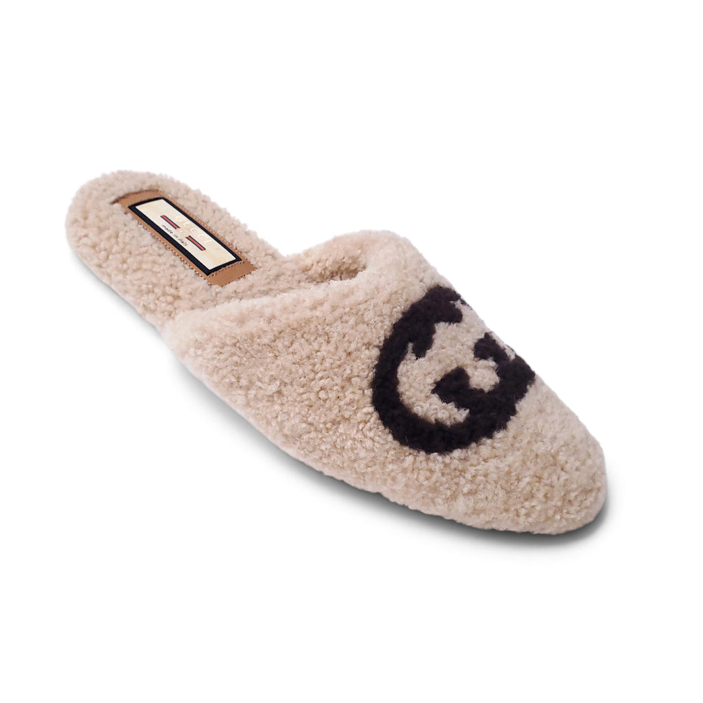 GUCCI SHEARLING MULES WITH LOGO - SIZE 39