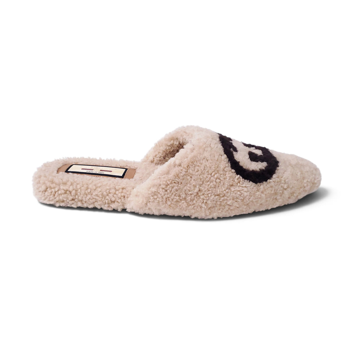 GUCCI SHEARLING MULES WITH LOGO - SIZE 39