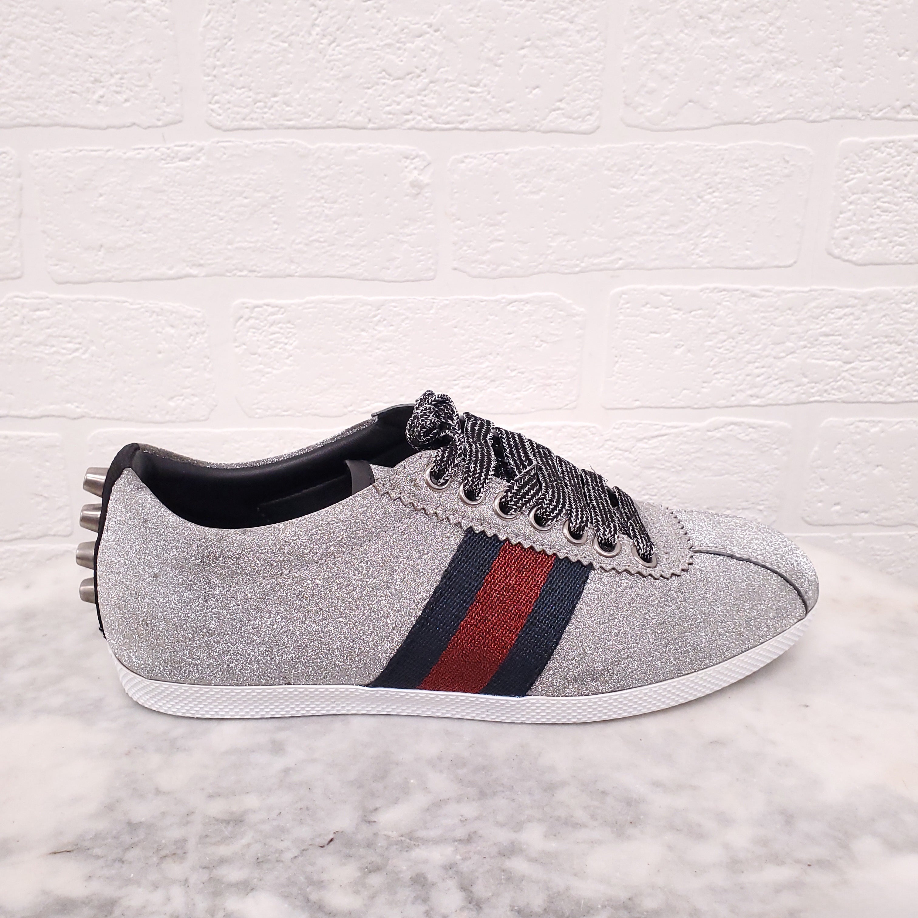 GUCCI SILVER SPIKE SNEAKERS - SIZE 35.5