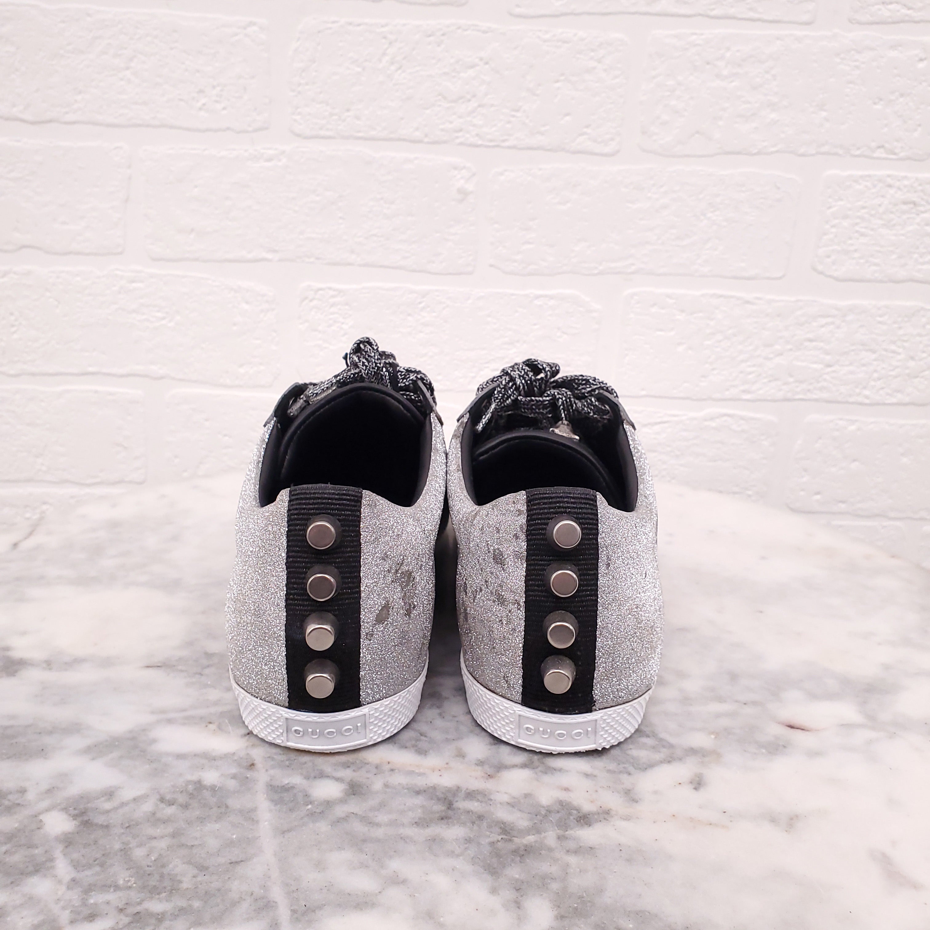 GUCCI SILVER SPIKE SNEAKERS - SIZE 35.5