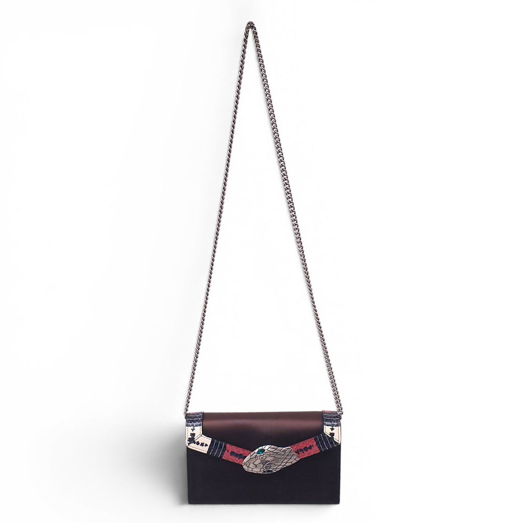 GUCCI SNAKESKIN-TRIMMED BLACK LILITH CHAIN BAG
