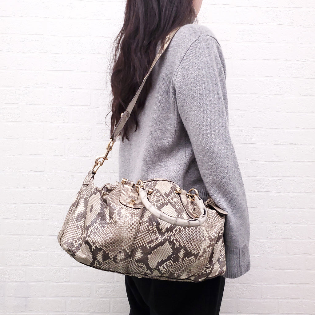 GUCCI SNAKESKIN HANDBAG WITH BAMBOO HANDLE