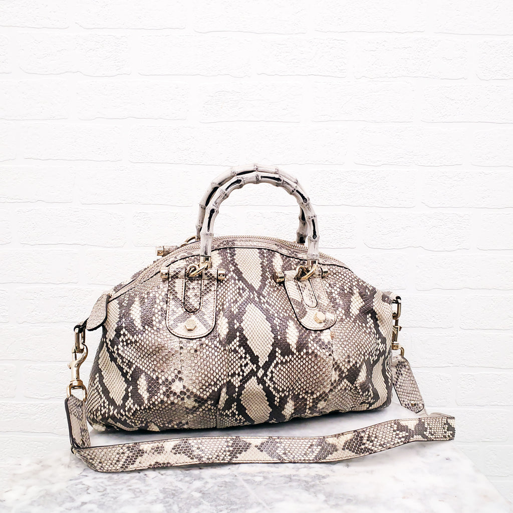 GUCCI SNAKESKIN HANDBAG WITH BAMBOO HANDLE