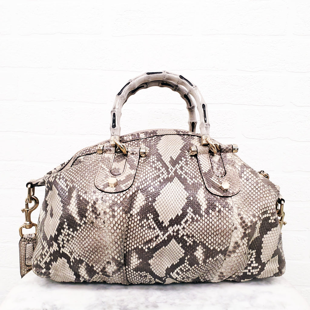 GUCCI SNAKESKIN HANDBAG WITH BAMBOO HANDLE