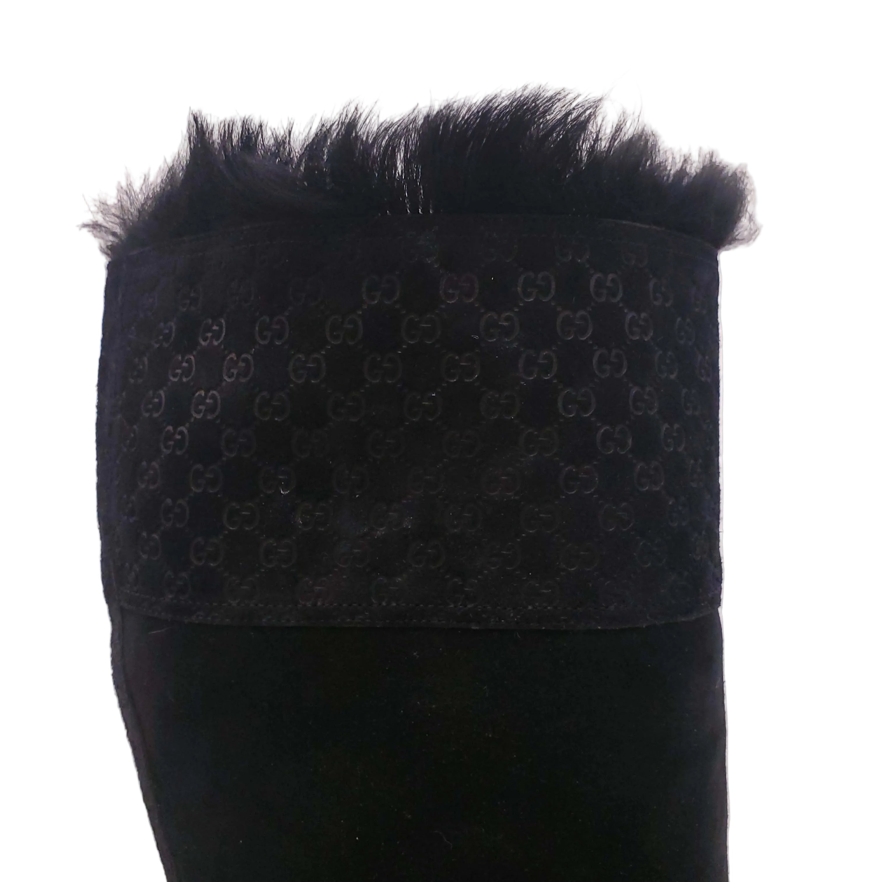 GUCCI SUEDE KNEE HIGH BOOTS WITH GG LOGO & FUR  - SIZE 38