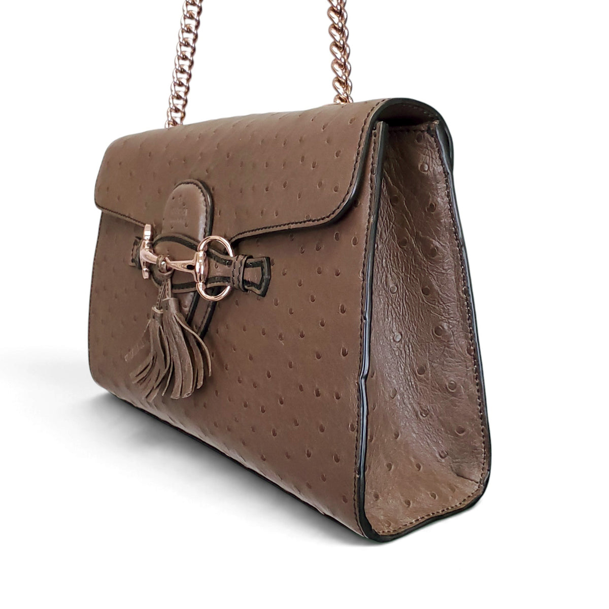 GUCCI TAUPE EMILY OSTRICH CHAIN SHOULDER BAG