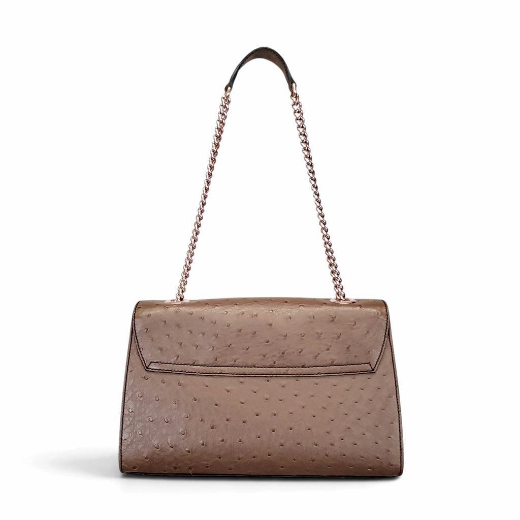 GUCCI TAUPE EMILY OSTRICH CHAIN SHOULDER BAG