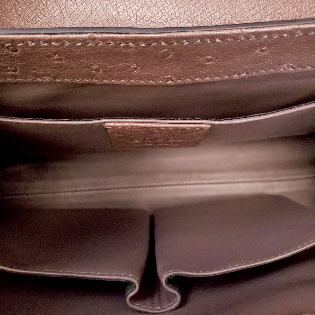 GUCCI TAUPE EMILY OSTRICH CHAIN SHOULDER BAG