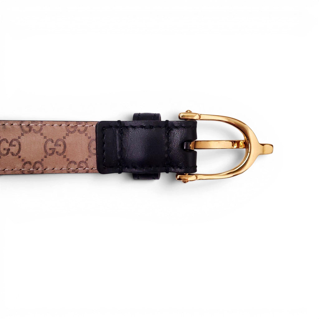 GUCCI THIN BLACK BELT WITH MONOGRAM INTERIOR - SIZE 90