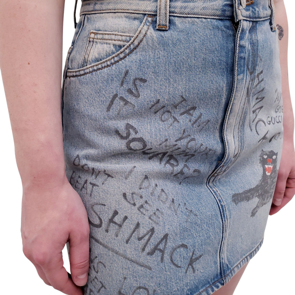 GUCCI TIGER PRINTED DENIM SKIRT - SIZE 42