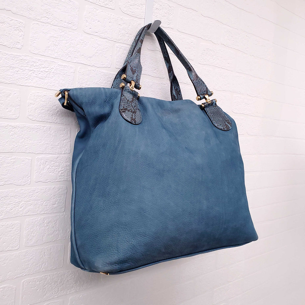 GUCCI TWICE SUEDE AND PYTHON LEATHER TOTE