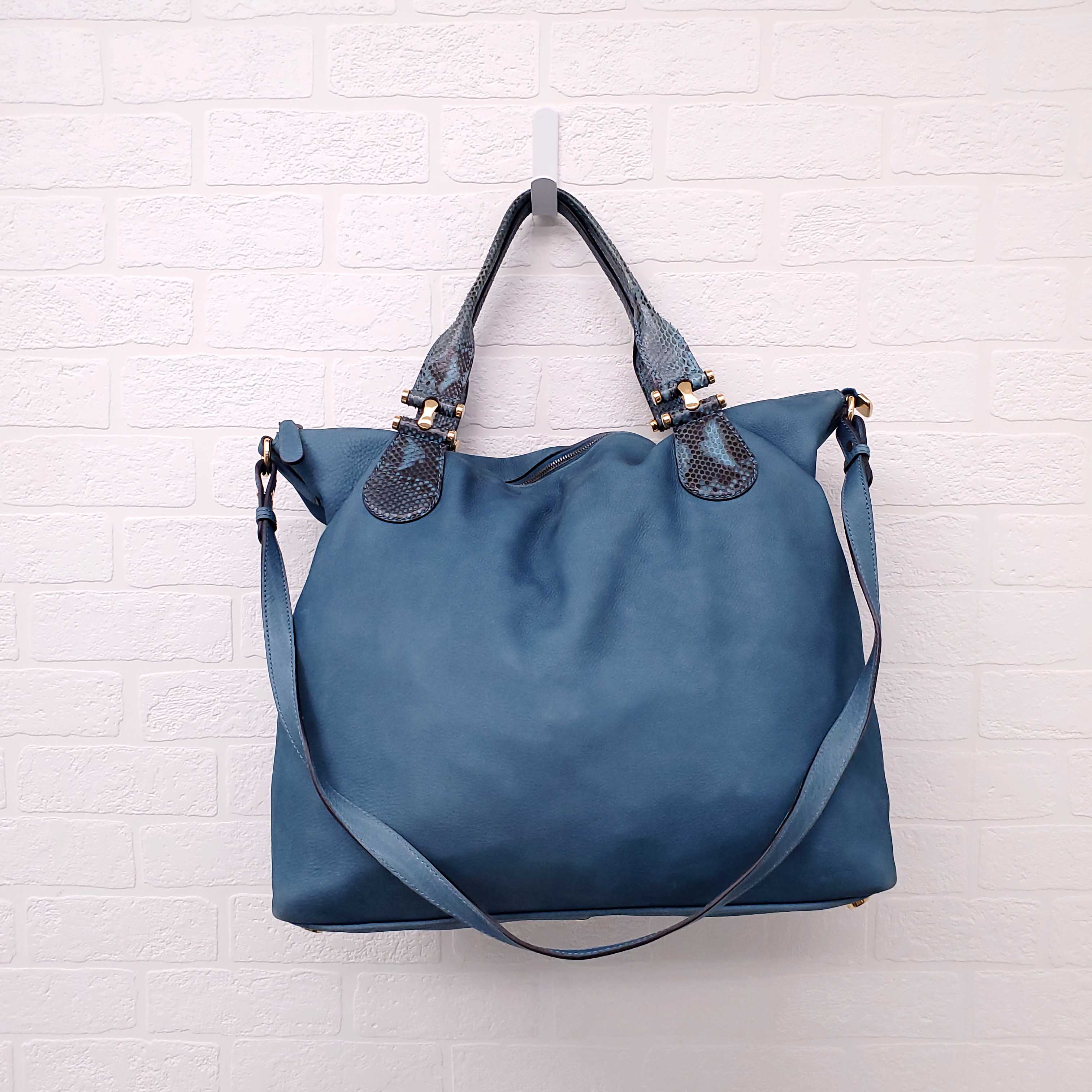 GUCCI TWICE SUEDE AND PYTHON LEATHER TOTE