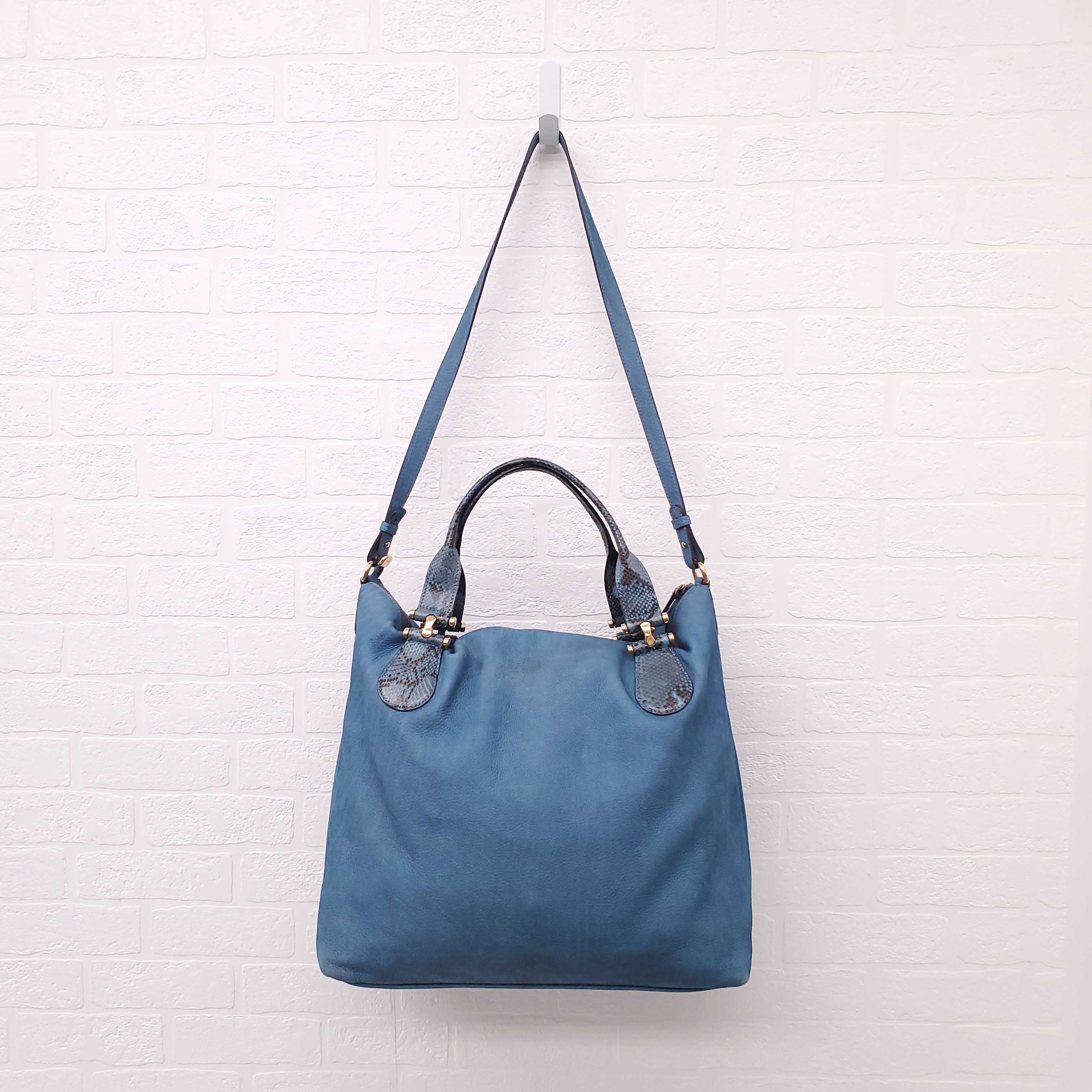 GUCCI TWICE SUEDE AND PYTHON LEATHER TOTE