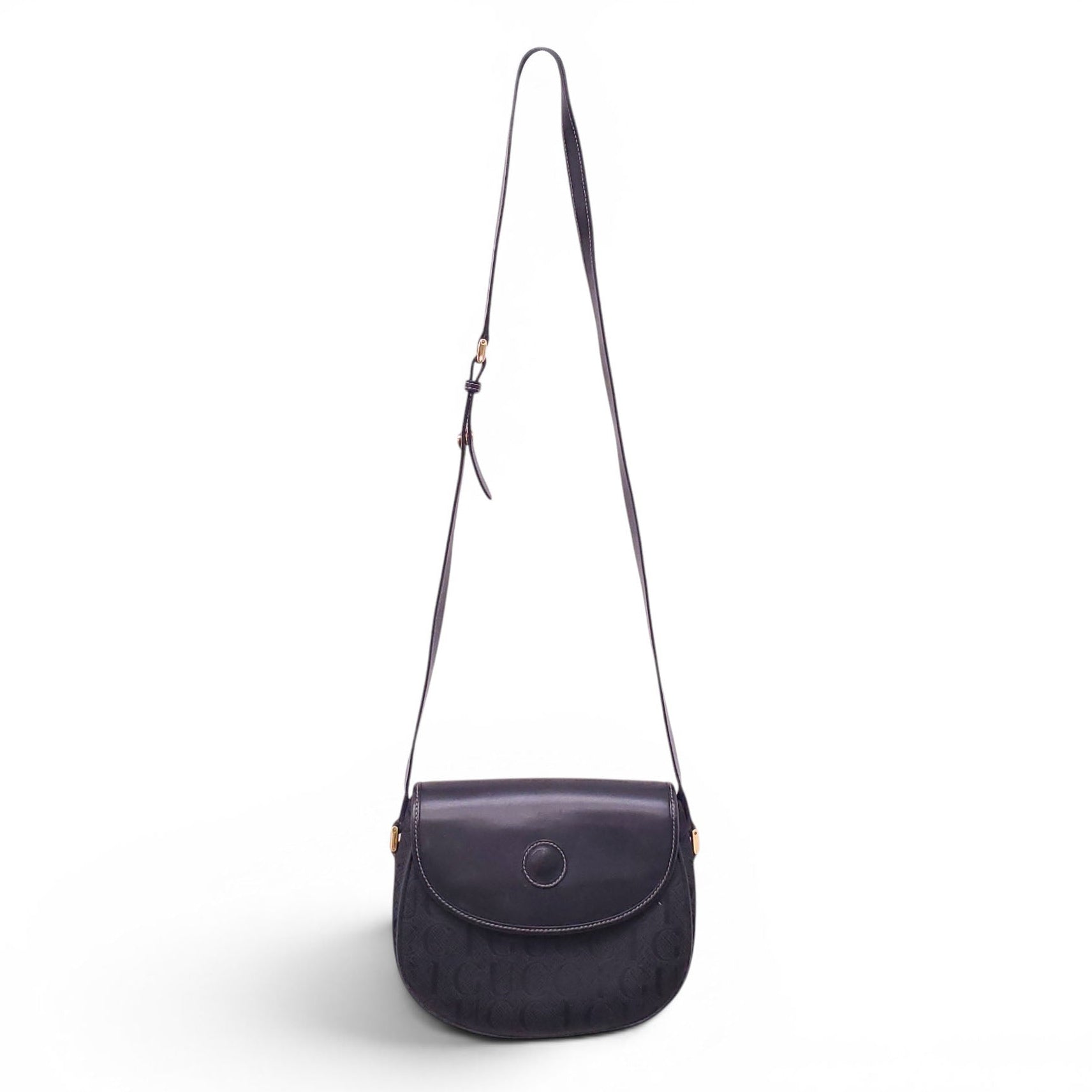 GUCCI VINTAGE LEATHER AND MONOGRAM PATTERN CROSSBODY BAG