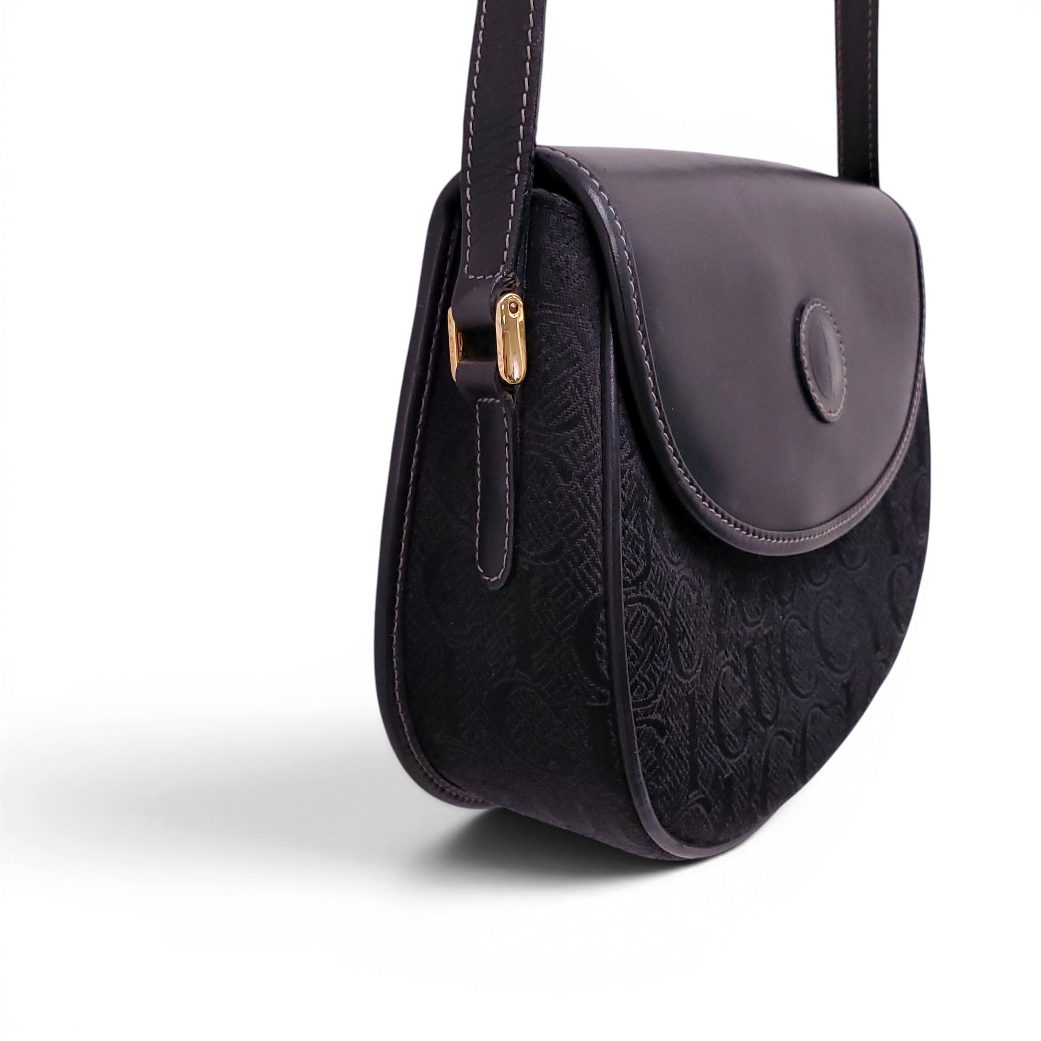GUCCI VINTAGE LEATHER AND MONOGRAM PATTERN CROSSBODY BAG