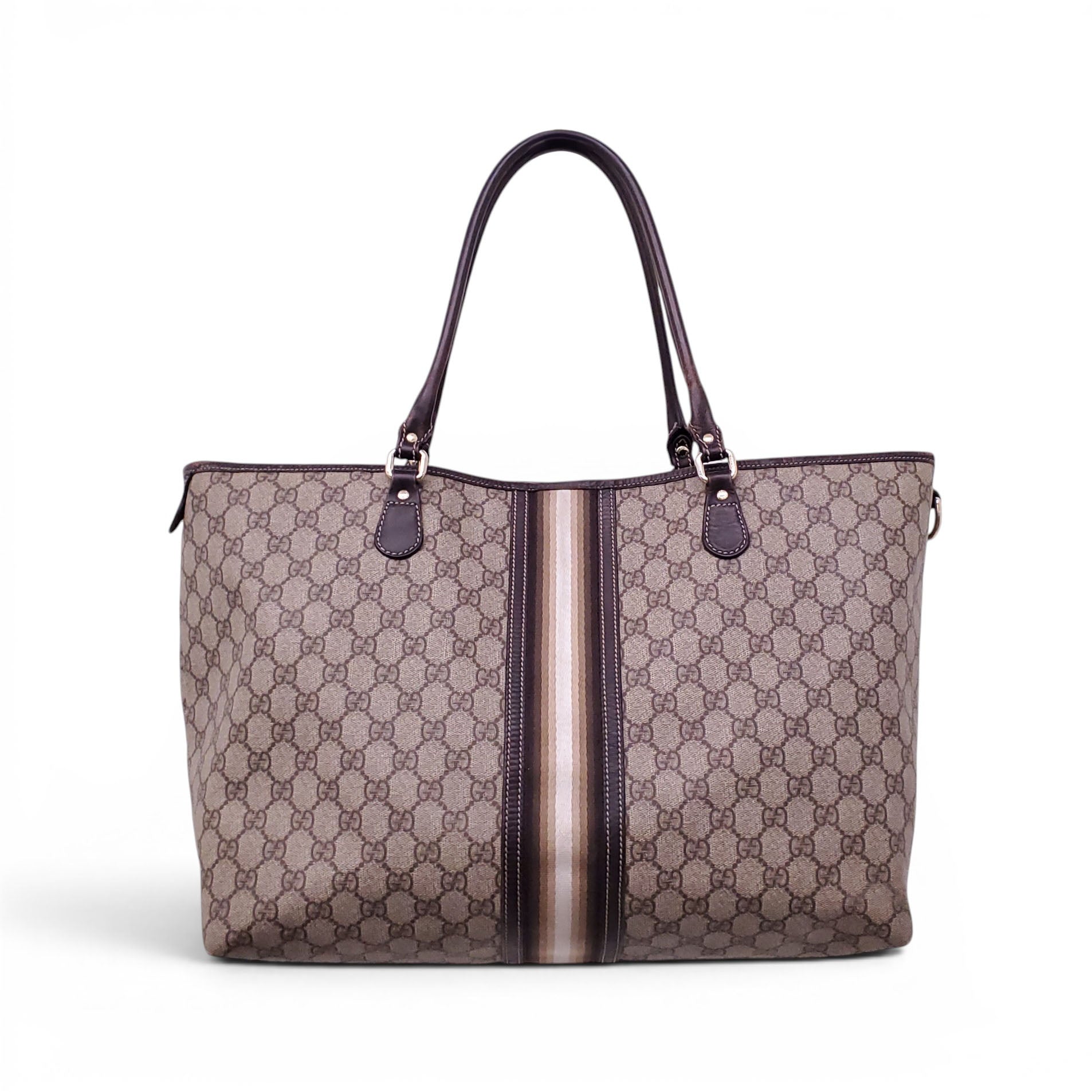GUCCI VINTAGE MONOGRAM TOTE BAG WITH RIBBON STRIPE DETAIL