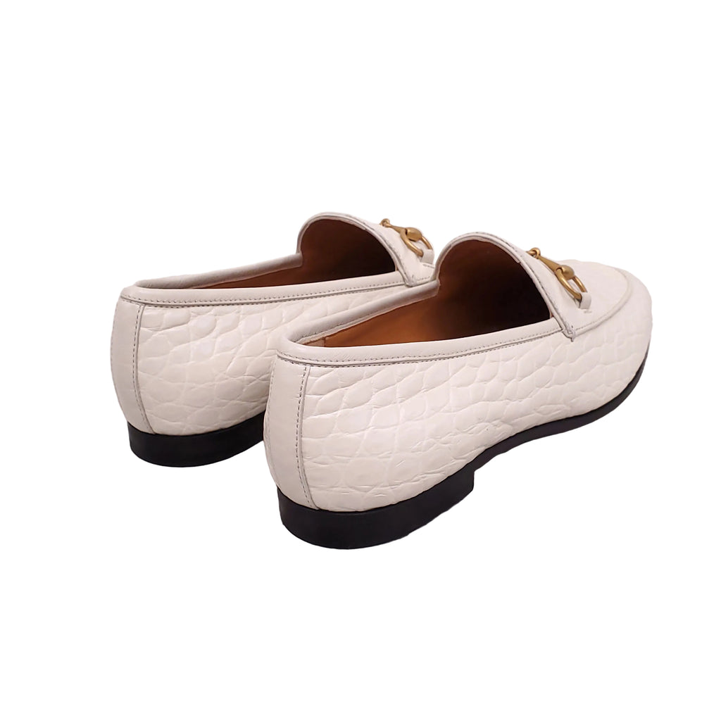 GUCCI WHITE CROCODILE JORDAAN LOAFERS - SIZE 38.5