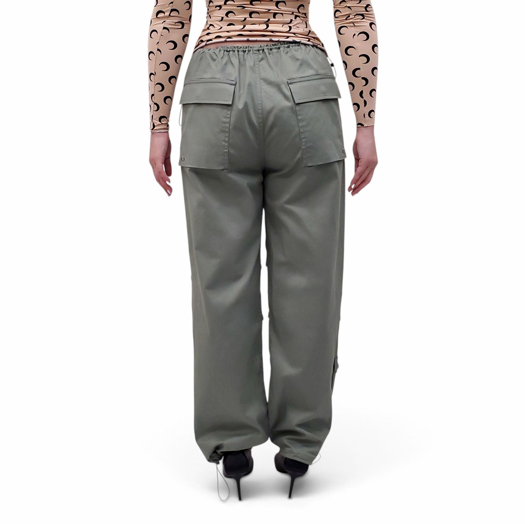 GUIZIO GREEN COTTON CARGO PANTS WITH BUTTONS - SIZE L