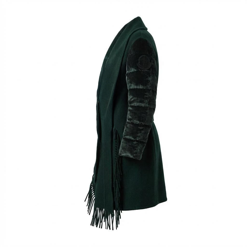 MONCLER GREEN CAPE COAT WITH VELVET SLEEVE - SIZE L