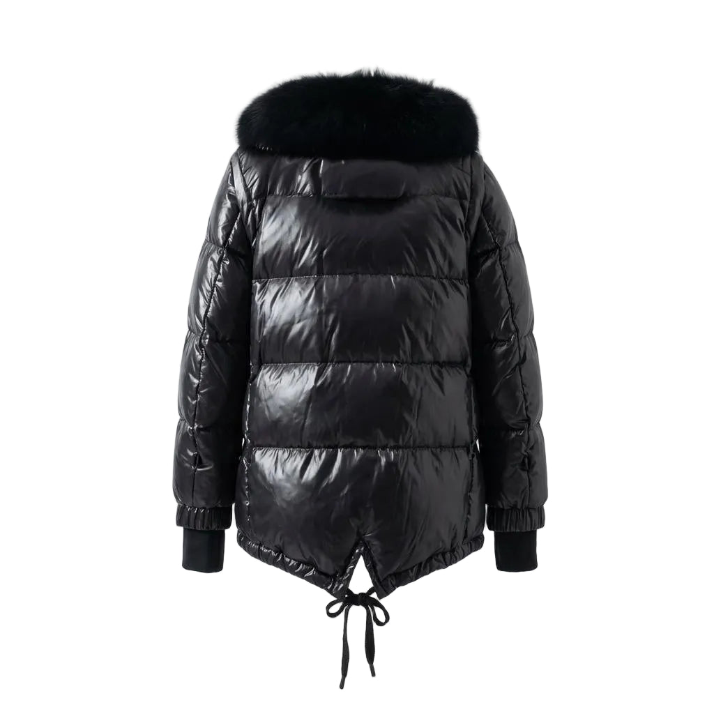 MONCLER BLACK GRENOBLE SEELISBERG SKI JACKET WITH FUR, LEATHER AND LOGO - SIZE 0 (XS)