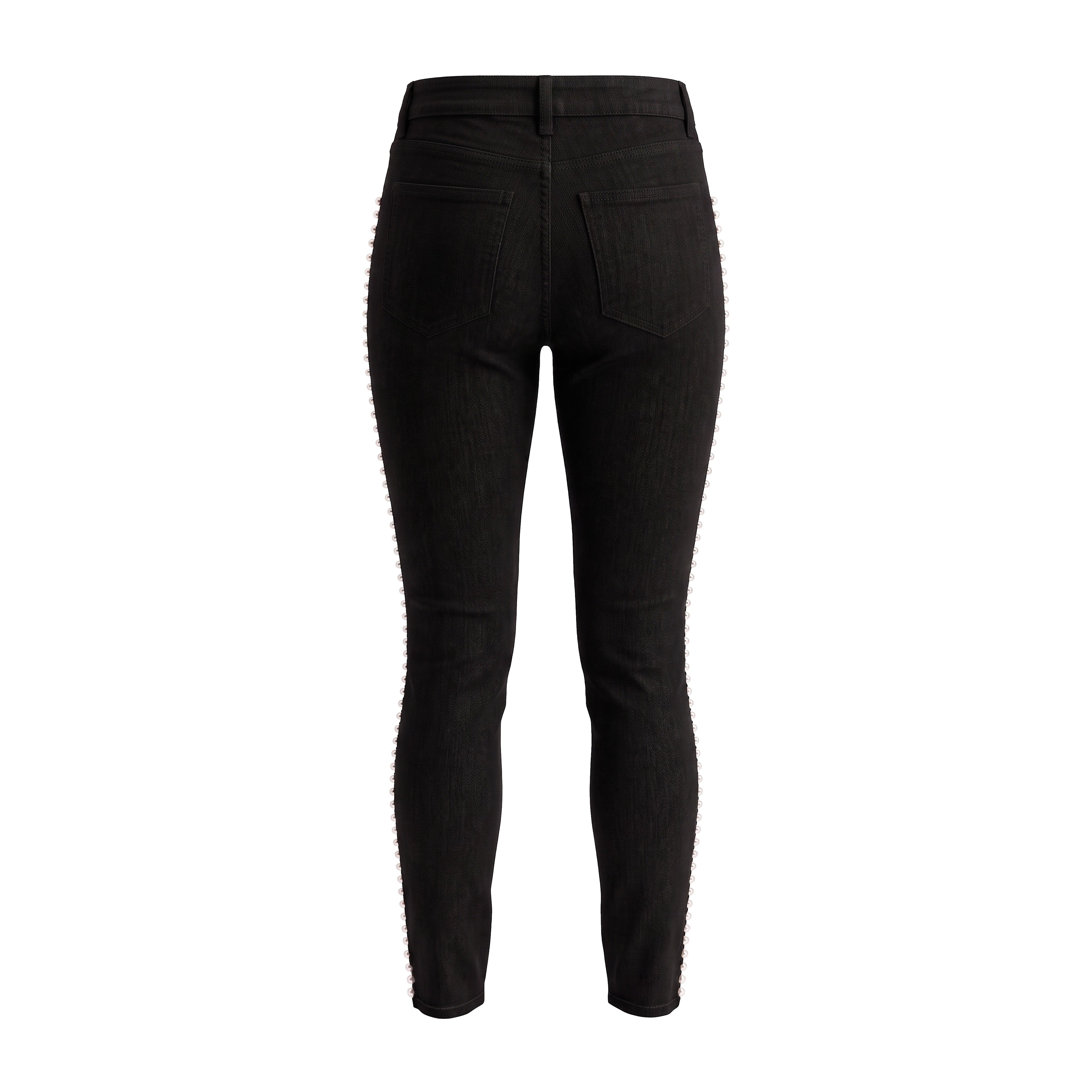 ALEXANDER MCQUEEN BLACK JEANS WITH PEARL BEAD DETAILS - SIZE 38