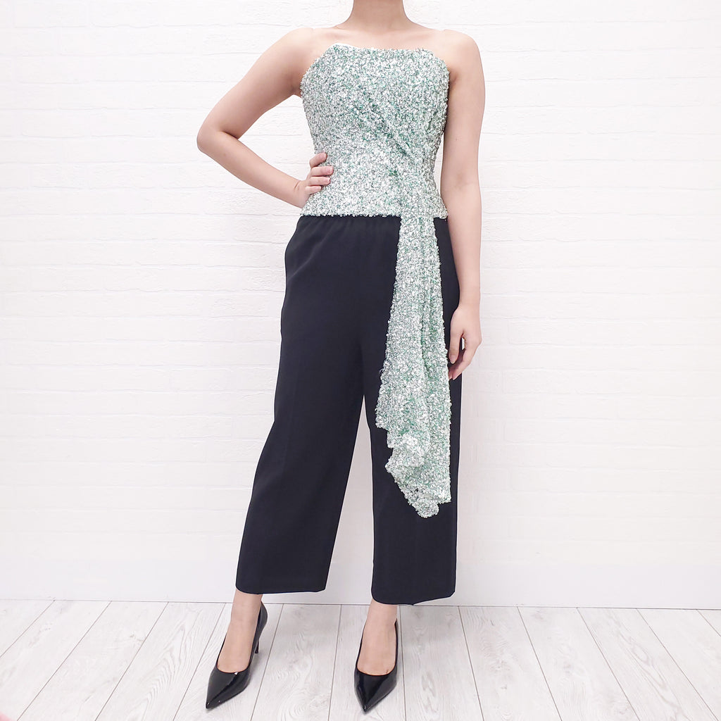 HALPERN GREEN SEQUIN BUSTIER TOP - SIZE 34