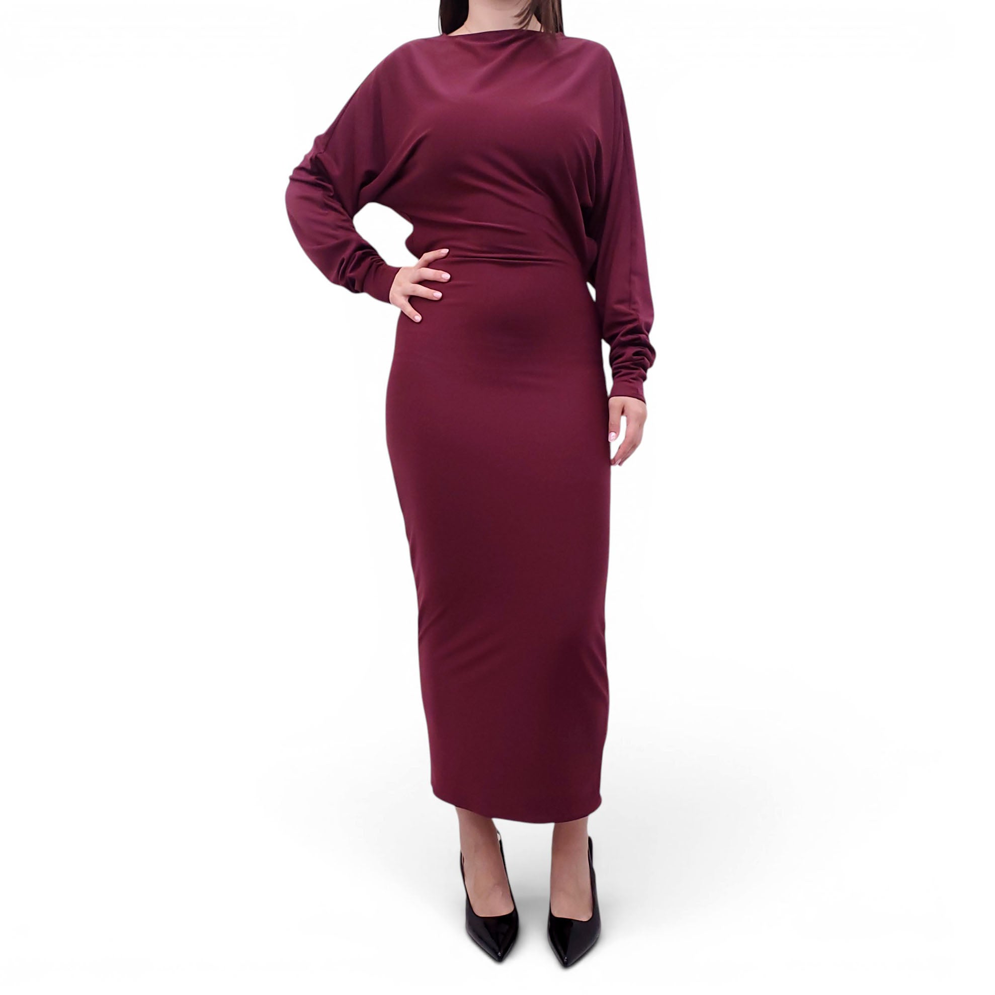 HELSA BURGUNDY LONG-SLEEVE DRESS - SIZE S