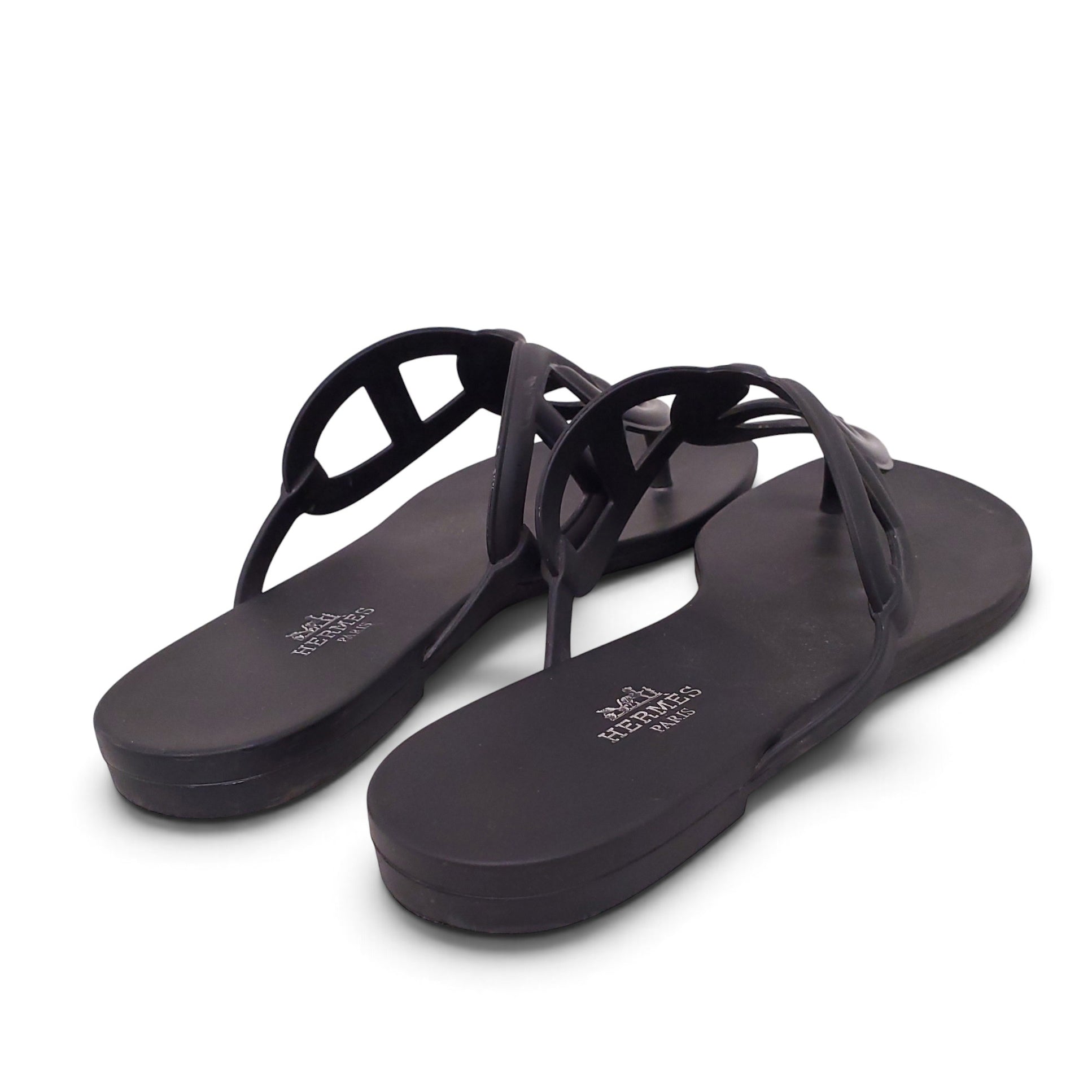 HERMÈS BLACK JELLY CHAIN FLIP FLOPS - SIZE 39