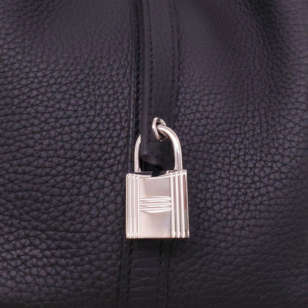 HERMÈS BLACK PICOTIN 18 CLEMENCE BAG WITH PALLADIUM HARDWARE
