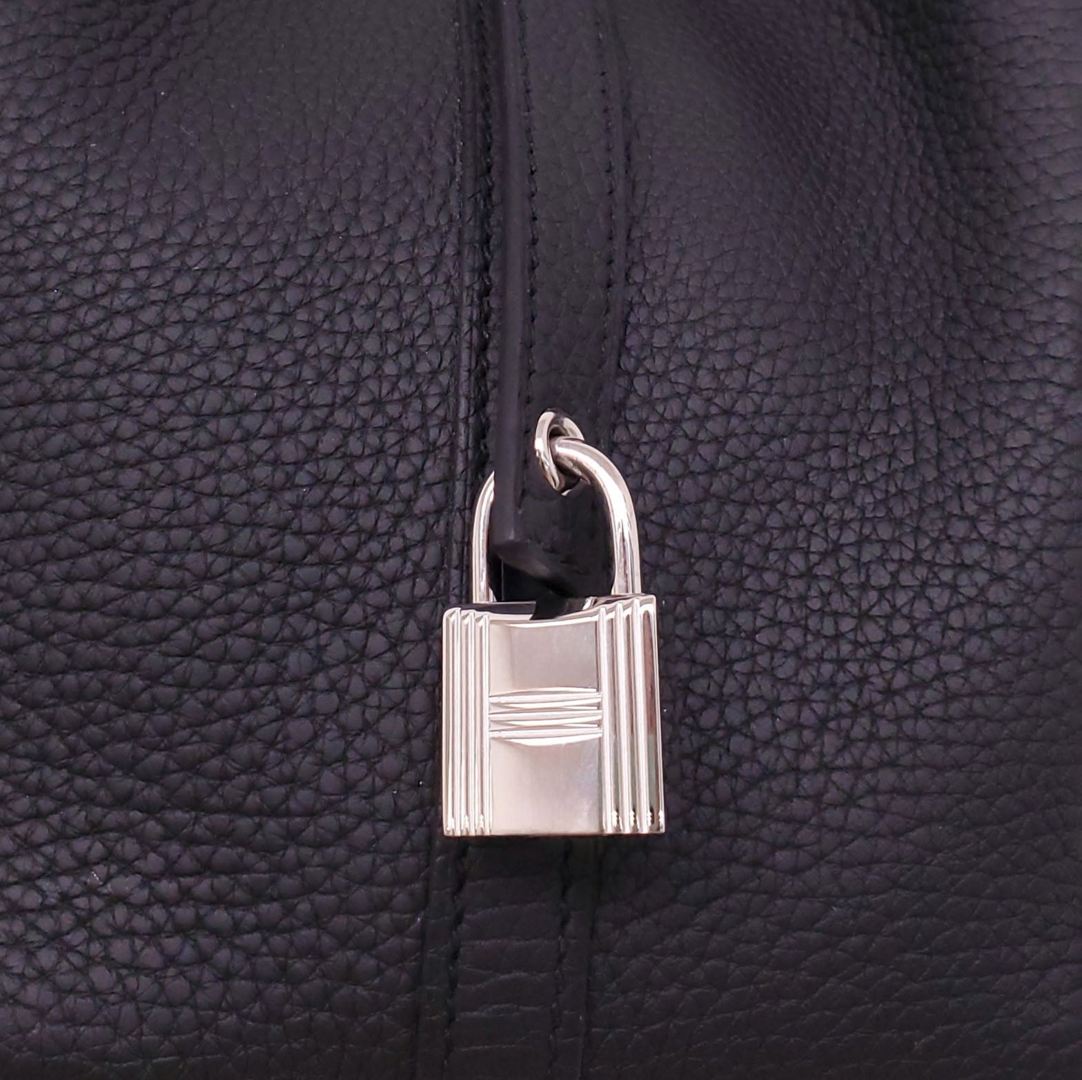 HERMÈS BLACK PICOTIN 18 CLEMENCE BAG WITH PALLADIUM HARDWARE