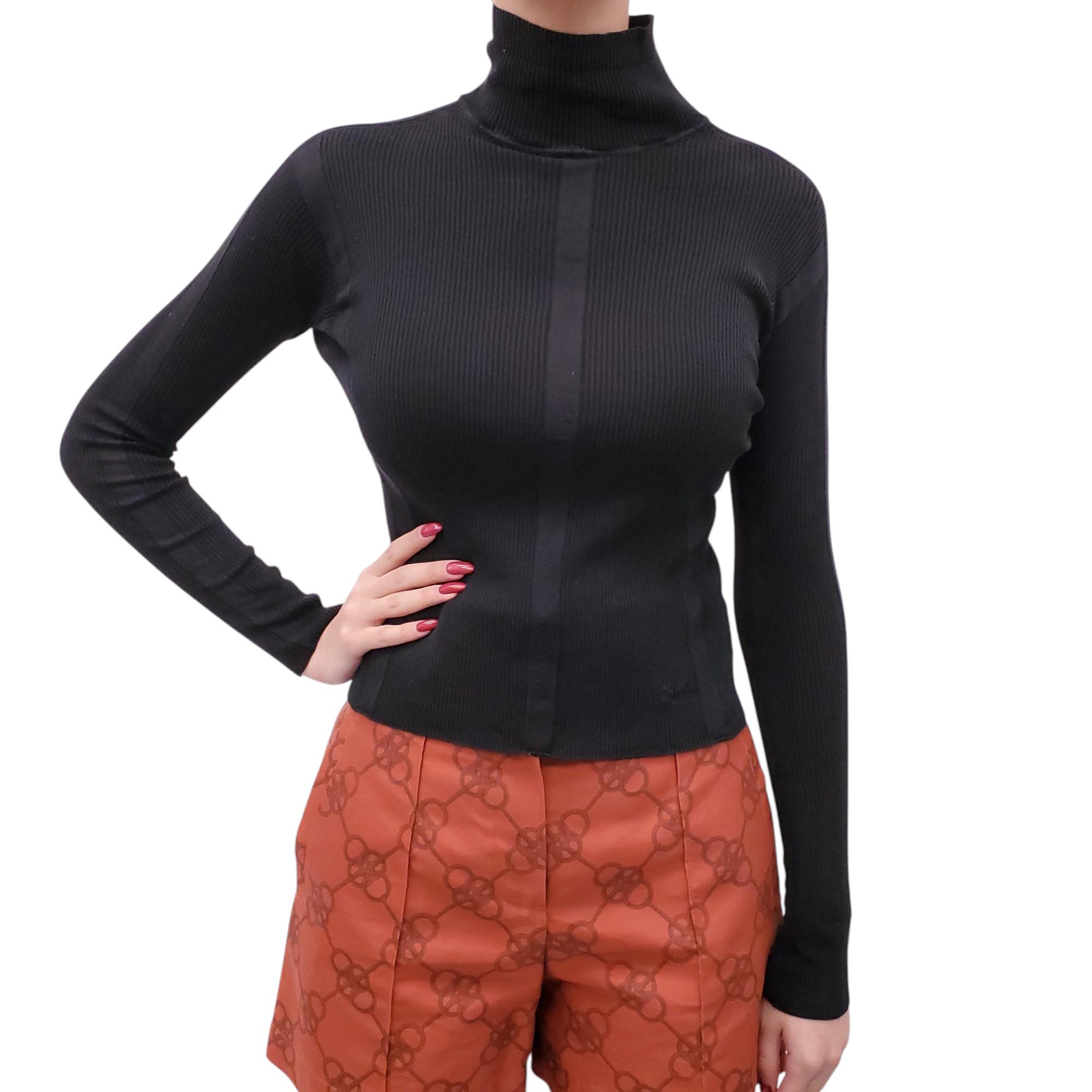 HERMÈS BLACK RIBBED LONG SLEEVE SWEATER- SIZE 38